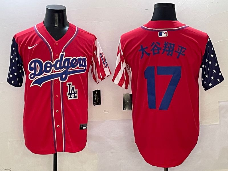 Men Los Angeles Dodgers #17 Ohtani Red a generation of national flags Joint name 2025 Nike MLB Jersey style 12